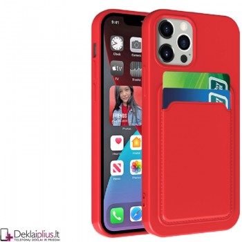 Švelnus silikoninis dėklas su kišenėle - raudonas (telefonams Apple Iphone 13 Pro)